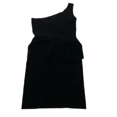 HT BCBC MAXAZRIA マックスアズリア 膝丈ワンピース ワンショルダー ウエストフリル ブラック レディース S