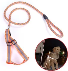 MSACT ハーネス リード 首輪 2点セット ペット用品 犬散歩 お出かけ用( オレンジ,  L)