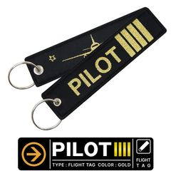 PILOT パイロット GOLD Ver タグ キーホルダー カラー ブラック Black  フライトタグ FLIGHT TAG 機長 キャプテン 航空 飛行機 ヘリコプター グッズ アイテム