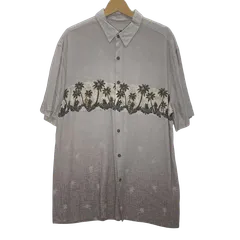 アロハシャツ レーヨンシャツ 総柄 US古着 半袖 シャツ ボタンダウン オーバーサイズ ビッグシルエット インドネシア製 メンズ L ホワイトグレー