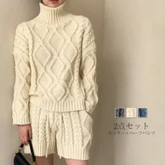 セットアップ レディース 春 秋 2点セット ニット セーター ケーブル編み ニット ハーフパンツ トップス ハイネック 長袖 春 秋 ゆったり シンプル 体型カバー  カジュアル きれいめ トレンド感 xzzhang47