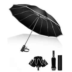 撥水 耐風 収納ポーチ付き 無地 晴雨兼用 自動開閉 傘 大きい 丈夫な12本骨 - メンズ おりたたみ傘 折り畳み傘 折りたたみ傘