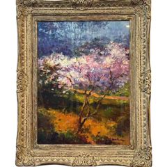 丸山晩霞、杏花の里、豪華・希少・大判画集画、新品高級額・額装付