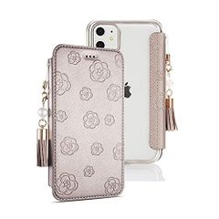 가죽 케이스 iPhone14 수첩형 세련된 자석 없음 누름형의 꽃무늬 iPhone14 수첩형 휴대용 커버 사용하기 쉬운 심플한 디자인 촉감 좋은 진주 태셀 첨부 아이폰 14 커버 케이스 거울 첨부 경량 케이스 아이폰 14 수첩형 케이스 스