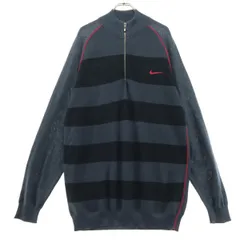 美品 NIKE GOLF ナイキゴルフ ボーダー柄 長袖 ハーフジップ ニット XXL グレー プルオーバー メンズ 古着
