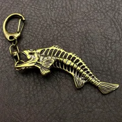 真鍮 キーホルダー キーリング ヴィンテージ ビンテージ アンティーク レトロ 真鍮製 縁起物 金運 ハンドメイド ペンダントトップ 置物 チャーム 魚 骨 153