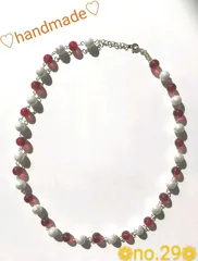 ❁ガラスビーズのネックレス❁　クリアレッド×パールホワイト