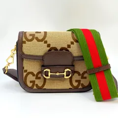 GUCCI グッチ ホースビット 1955 ミニ ショルダーバッグ 斜め掛け ジャンボGG キャンバス レザー ベージュ ブラウン 茶 管理番号：8524