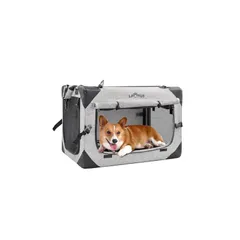 LPOTIUS 折りたたみ ペット クレート 小型犬 猫 猫犬兼用 2Way 多機能 ポータブル ペットケージ 持ち手付き 4面通気 安定 ペットハウス ペットキャリー カバーは取り外せる 洗濯可能 キャリーバッグ 病院 災害 急な来客時に大活躍 犬用 ソ 1