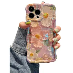 QLTYPRI iPhone 13 Pro MaxケースTPUカバー おしゃれ 韓国 可愛い 花柄 薄型 軽量 耐衝撃 スマホケース ワイヤレス充電対応 ストラップホール付き アイフォン13 Pro Max ケース 6.7インチ 対応 - ピンク 1