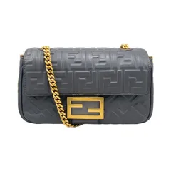 ☆E2577 フェンディ ショルダーバッグ バゲット チェーン バッグ 8BR793 AH9C F1IV7 ナッパレザー FFロゴ グレー ゴールド金具 FENDI