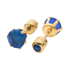 【ブルー × 6mm：ゴールド】[Cream dot. クリームドット公式]88種類 ステンレス製 金属アレルギー つけっぱなし サージカルステンレス ネジロック式 円柱型 ビジュー 両耳用 サイズ豊富 大人