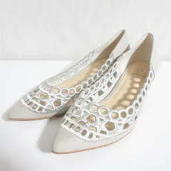 美品 Himiko on Bleue 卑弥呼 ヒミコオンブルー エンブロイダリーレース ポインテッドトゥ パンプス 23cm グレージュ レディース 古着 中古 USED