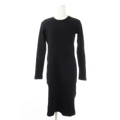アニエスベー agnes b. リブニットワンピース ロング クルーネック 長袖 ストレッチ タイト 2 M 黒 ブラック /CK14 ■GY18