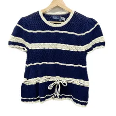 POLObyRalphLauren(ポロラルフローレン) 半袖セーター サイズM レディース美品  - ネイビー×アイボリー ボーダー/レース/ニット