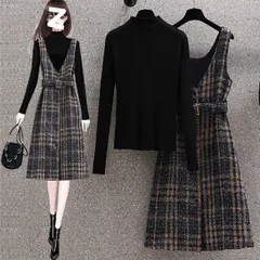 新品　LL〜3L【高見え良い素材感】ツイードワンピース　黒ニット