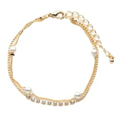 【ゴールド×ワンサイズ】[Cream dot. クリームドット公式] ブレスレット レディース 2連 チェーン ジルコニアバー 小粒 パール 流行 ブランド ランキング プレゼント アクセサリー アクセ プレゼント ギフト のサムネイル