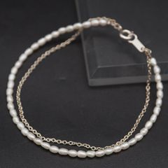 A231 淡水真珠 パール STERLING SILVER925刻印 ブレスレット あずき アズキチェーン 2連 デザイン シルバー 6月誕生石