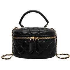 【特価商品】[ハルジオ] バニティバッグ ショルダー キルティングバッグ レディース ミニ ショルダーバッグ バニティポーチ コスメバッグ 小さめ メイク ポーチ ブラック ホワイト 黒 白 レザー調 人気 韓国 可愛い 斜めがけ 肩掛け バッグ (ブラック)