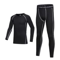 ☆ ブラック×グレーライン ☆ 130(推奨120-130cm) ☆ こども スポーツインナー シャツ 上下セット pmykidsclo01 アンダーウェア 上下セット 子供 アンダーシャツ コンプレッションウェア インナーウェア スポーツインナー スパッツ