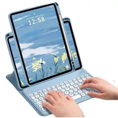 【人気商品】薄ブルー カバー 子供 ペン収納 スタンド 1 in 3 取り外し可能 着脱式 マグネットス吸着式 おしゃれ 透明カバー ケース ケース iPad9/8/7 360度回転式10.2インチ キーボード付も 磁気吸着カバー 第9/8/7世代 キーボー
