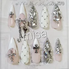 量産型　地雷系　韓国　フレンチ　ラメ　ビジュー　埋めつくし　ネイルチップ ジェルネイル　カラー変更可能