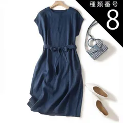 種類8：グレー/2XL ワンピース ミドル丈 袖あり 半袖 ラウンドネック Aライン ウエストリボン かわいい 大人可愛い きれいめ シンプル カジュアル 大人 上品 おしゃれ お洒落 レトロ ラフ とろみ感 抜け感 ストライプ 春 夏 10代 20代 30代