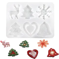 MAEXUS シリコンモールド レジン型 6種類 シリコンモールド イヤリング ペンダント キーホルダー 装飾 クリスマスツリー 雪の結晶 トナカイ 鈴 手作り DIY 型取り レジン型 (クリスマススタイル 6種類) 0