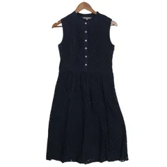 Laura Ashley ローラアシュレイ 春夏 レース★ タンク ノースリーブ フレア ワンピース Sz.9 レディース 紺 ネイビー