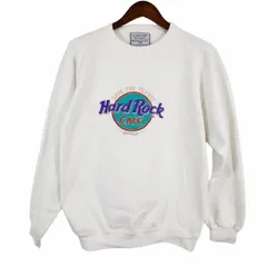 90年代 USA製 HardRock CAFE スウェット 刺繍 企業ロゴ ホワイト (メンズ L) 中古 古着 O4761