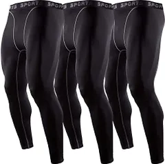 ブラック-3枚セット_2XL Sillictor スポーツタイツ メンズ パワーストレッチ ロング アンダーウェア コンプレッション タイツ 3枚セット UVカット + 吸汗速乾 ブラック 3333blk*3-2XL