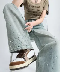 ラインストーン デニムパンツ レディース