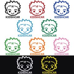 ステッカー 【 KIDS in CAR キッズインカー 男の子 】 選べる10色 縦15ｃｍ×横14ｃｍ オリジナルステッカー かわいい 可愛い 子供が乗っています 安全運転 交通安全  カーサイン セーフティステッカー カッティングステッカー