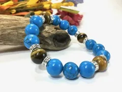 パワーストーン ブレスレット ターコイズ タイガーアイ 12mm （シルバー）メンズ・レディース 男性・女性 数珠ブレス 開運  [a]