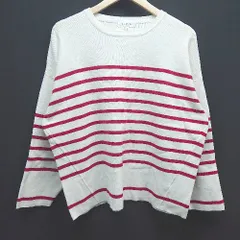 ◇ THE SHOP TK ボーダー柄 クルーネック シンプル 長袖 ニット セーター サイズL ホワイト/レッド レディース E  【1305020006988】