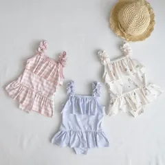 お花モチーフ ワンピース 子供用 水着 キッズ ベビー 80cm 90cm 110cm フリル 女の子 水色 ブルー ホワイト