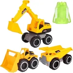 PALTIA ショベルカー ブルドーザー おもちゃ 働く車 砂遊び セット ダンプカー リュック 付き 砂場(イエロー)