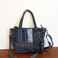 ハンドメイド☆岡山デニム☆ランダムパッチ☆4wayボストンバッグ