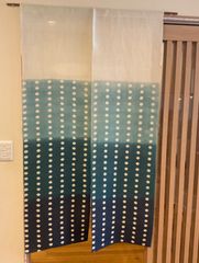 暖簾 綿麻のれん 水玉段ぼかし 丈150cm 藍色 涼しげ 手染め 夏 玄関 目隠し 新品未使用品