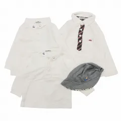 ファミリア Familiar 子供服 ポロシャツ キャップ 4点 セット まとめ売り 長袖 クマ 車 ロゴ 刺繍 帽子 チェック柄 ストライプ柄 プルオーバー カットソー トップス 80-90/45-47 白 ホワイト 青 ブルー キッズ