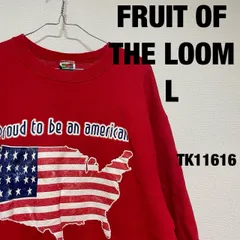 FRUIT OF THE LOOM USA製 トレーナー 長袖 L レッド ビッグプリント スウェット アメリカ 星条旗 裏起毛 秋冬 フルーツオブザルーム RN13765 古着 TK11616