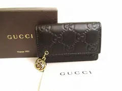 グッチ GUCCI GG シマ レザー インターロッキングG 6連 キーケース キーリング メンズ レディース 【新品同様】