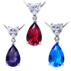 再入荷★ハート&雫 2連CZダイヤモンドネックレス シルバー925 ジルコニア プラチナ仕上 レディース ジュエリー プレゼント アメジスト ルビー スカイブルー
