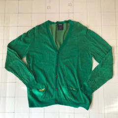 ト2412-11-3379 シップス　SHIPS フランダースリネン　 Vネックカーディガン　グリーン　Ｍ