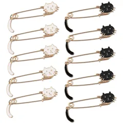 【数量限定】アクセサリー しっぽ ストール ネコ キルト ポンチョ 猫 ショール ピンブローチ 10個 ブローチピン セット かわいい レディースブローチ 安全ピン (ホワイト ルボナリエ ブラック)