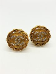 【ITASRA4KEXEO】CHANEL シャネル 23 ヴィンテージ ココマーク ラインストーン ゴールド イヤリング 28.6g