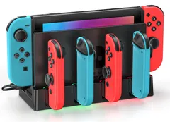 Switch & Switch 有機EL ジョイコン用 充電スタンド 最大6台コントローラー同時急速充電 Joy-Con スイッチドック収納 一体型 LED指示ランプ付き USBケーブル内蔵 スイッチ周辺機器 黒 (Joy-Con 2に非対応)