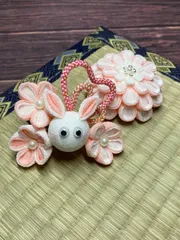 つまみ細工　七五三うさぎの髪飾り2点セット
