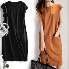 夏 人気 ゆるい 薄い無地 Tシャツ 女性 レディース 韓国ファッション ワンピース シンプル