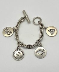 【IT0IX7ATVU9A】HERMES エルメス ヴィンテージ 筆記体刻印 Ag925 シェーヌダンクル PM 4チャーム ブレスレット 75.3g 16コマ